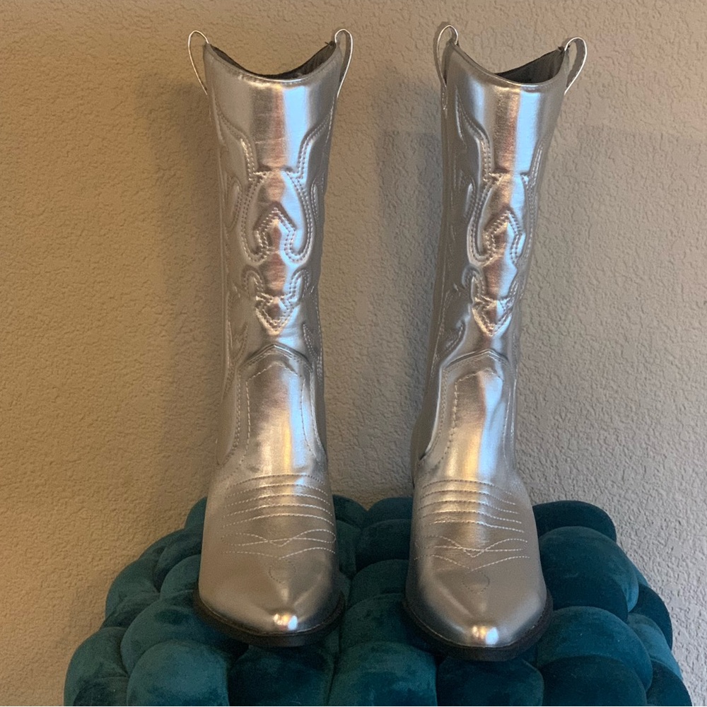 Silver metallic boots